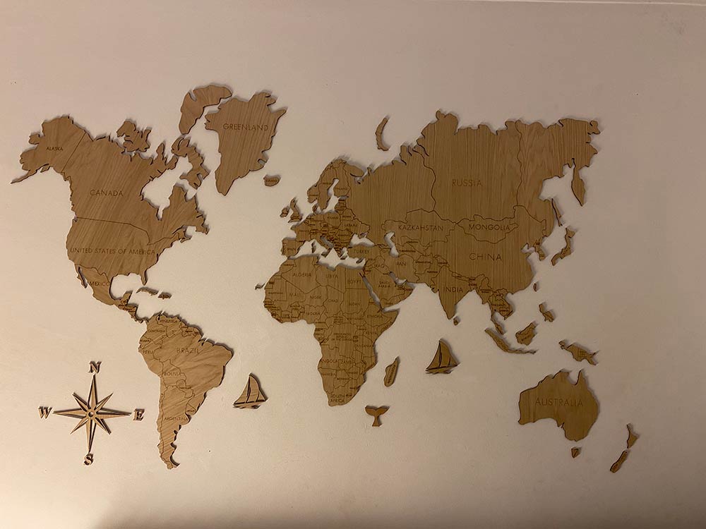 Mapa mundial madera Mapamundi de madera Roble mapa del mundo decoración del  hogar arte de la pared -  España